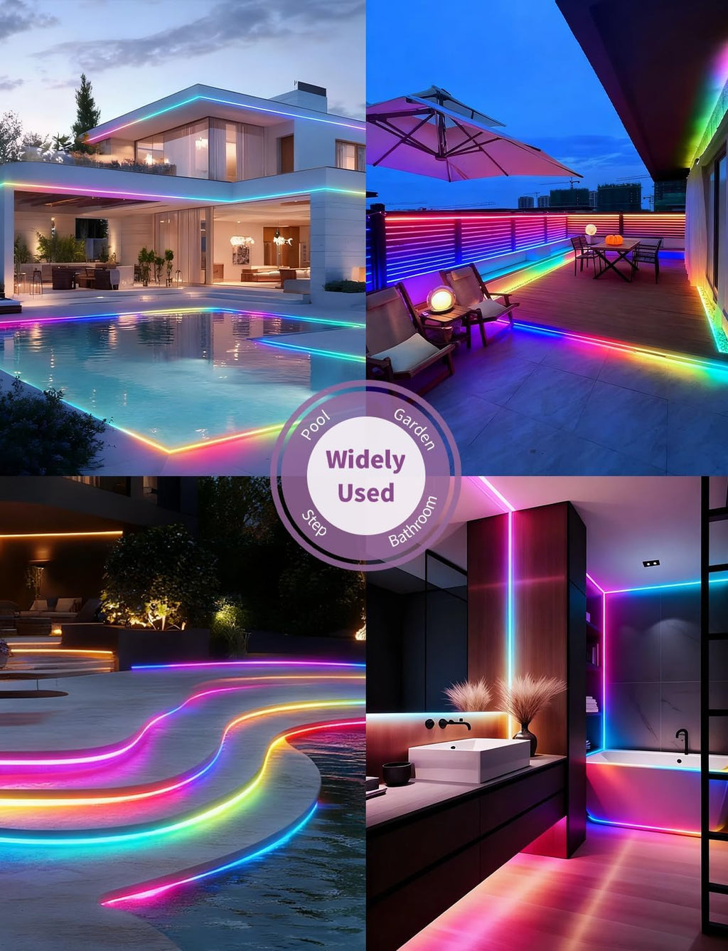 40ft COB LED Strip Lights Outdoor, COB Strips RGB Smart IC IP67 Waterproof Dimmable ,Color Flowing Tape Light with App Control & Music Sync, Dotless LED Light for Outdoor,Patio,Garden,Party Deco