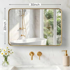 OLIXIS Bathroom Mirror for Over Sink, 30x22 Inch Wall Rounded Rectangle Mirror with Matte Metal Framed, Modern Wall Mount Vanity Mirrors for Home Decor, Living Room, Bedroom, Gold