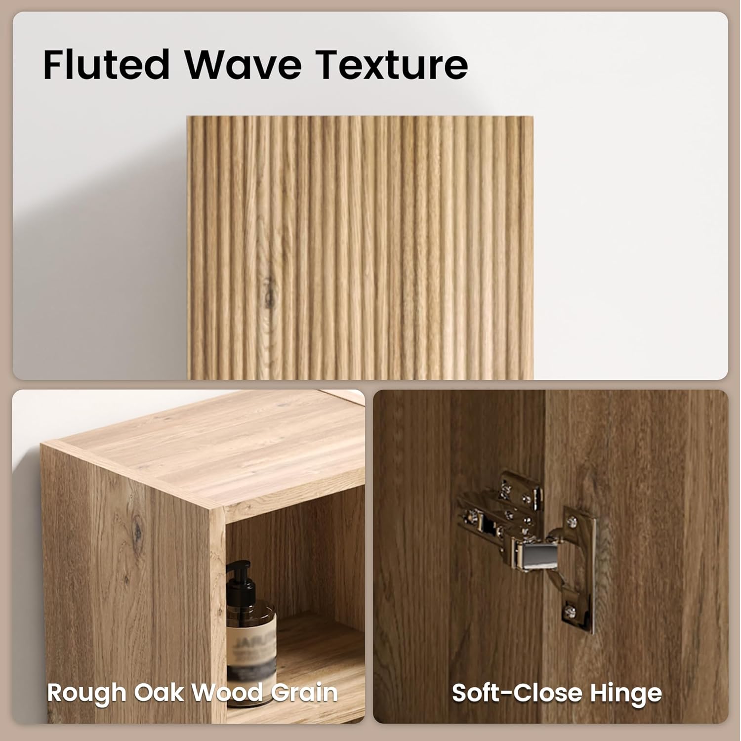 12" Floating Bathroom Storage Cabinet, Modern Bathroom Wall Cabinets with Soft-Closing Door & Open Shelf, Bathroom Side Cabinet for Small Spaces, Apartment, Rough Oak