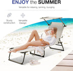 Folding Outdoor Lounge Chair with Canopy - Portable & Adjustable Beach Lounge Chair - 5-Positions, Carry Handles, 600D Fabric, 220 lbs Capacity – Tanning Chaise Lounge for Beach, Patio, Lawn