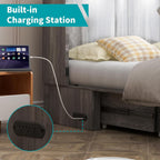 BALUS 57" Width Murphy Bed with Mattress, Full Size Cabinet Bed Frame with USB Charging Station & Large Storage Drawer, Full Murphy Bed, Cabinet Beds for Bedroom/Guest, Dark Grey