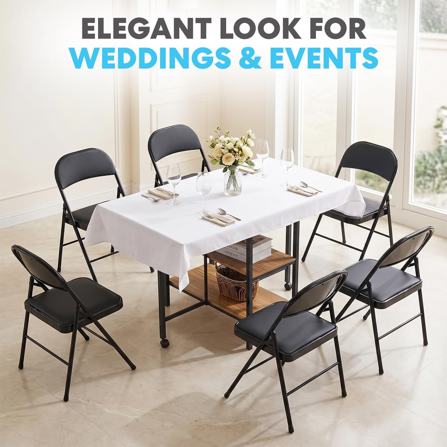 SIMPLI-Magic Black Foldable Chairs with Cushion, 12-Pack Padded Folding Chairs for Indoor/Outdoor Parties, Events, Weddings, and Dining