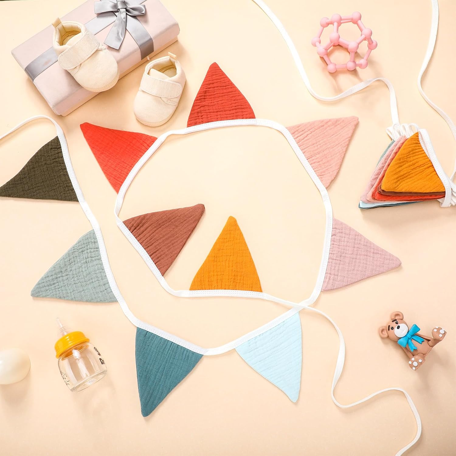 Oudain 2 Pcs Pennant Banner Flags Nursery Garland Triangle Bunting Flags Playroom Wall Decor Banner for Nursery Baby Shower Birthday Boho Wedding Party Event, Each 7.75 ft(Mixed Color)