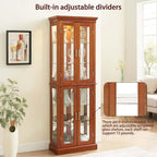 70"H Curio Cabinet,Curio Cabinet with Glass Doors,Wood Display with Adjustable Glass Shelves,Lighted Curios Cabinets,Vintage Accent Storage Cabinets with 6 Shelves,Curiocabinet for Living Room(Walnut)