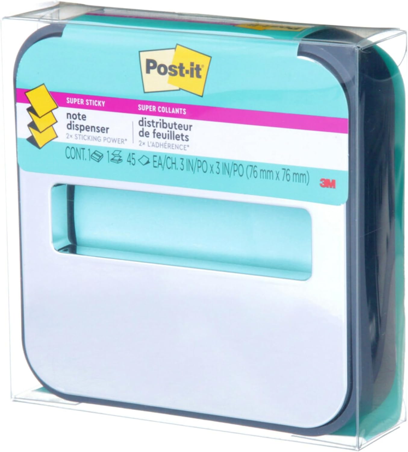 Post-it Note Dispenser with Post-it Pop-up Notes, Black Base with Steel Top, 1 Aqua Splash 3 in. x 3 in. Super Sticky Note Pad, Classroom or Office Supplies