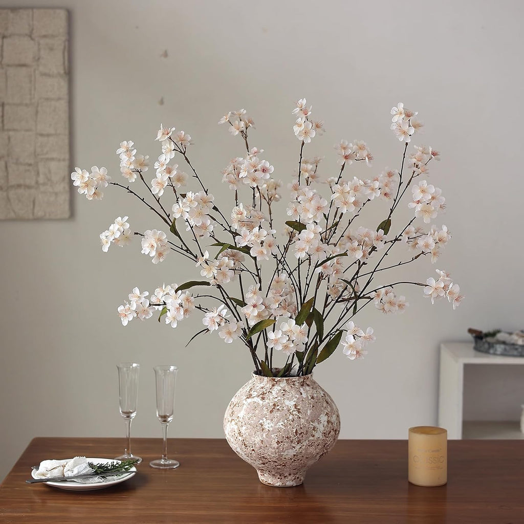 44" Artificial Cherry Blossom Branches for Vase - 4 PCS Faux Long Cherry Blossom Stems, Lifelike Fake Silk Flowers for DIY Arrangements, Table Centerpiece, Office, Home, Farmhouse Decorations (Cream)