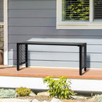 VINGLI 40in Outdoor Metal Bench, All-Weathe Backless Patio Bench with Slatted Seat＆Floral Side Panels, Rust-Resistant Garden Bench, Weatherproof Outdoor Seating for Porch Entryway Backyard (Black)
