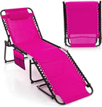 Goplus Folding Beach Lounge Chair w/Pillow for Patio Backyard Park Indoor and Outdoor, Adjustable 4-Level Backrest and 2-Level Footrest (Pink, 1 PCS Ordinary Size)