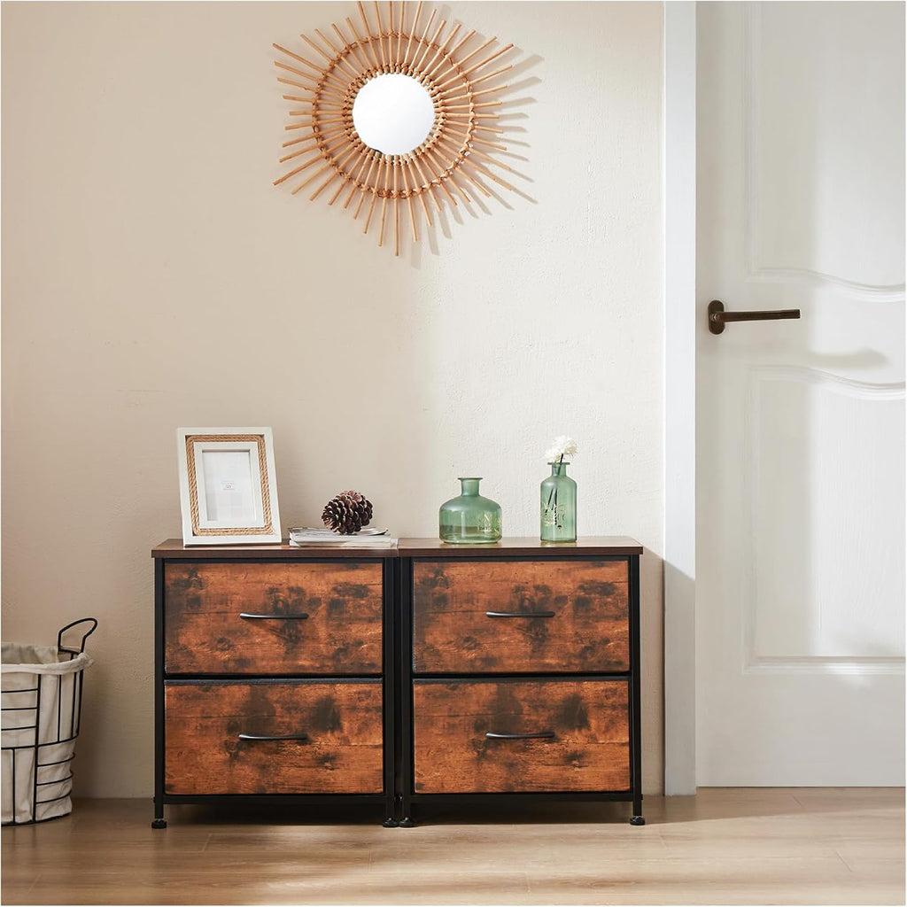 Fabric Dresser 2 Drawers, Nightstands with Adjustable Feet, End Table Set of 2