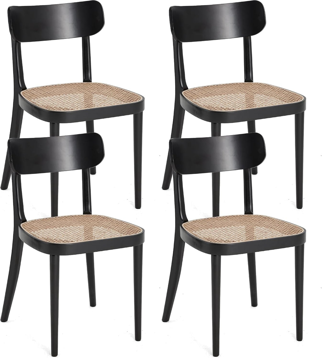 AVAWING Black Wood Dining Chairs Set of 4, Farmhouse Dining Chairs with Cane Seat and Curved Back for Kitchen & Dining Room