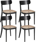 AVAWING Black Wood Dining Chairs Set of 4, Farmhouse Dining Chairs with Cane Seat and Curved Back for Kitchen & Dining Room