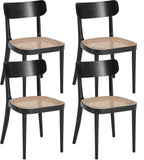 AVAWING Black Wood Dining Chairs Set of 4, Farmhouse Dining Chairs with Cane Seat and Curved Back for Kitchen & Dining Room