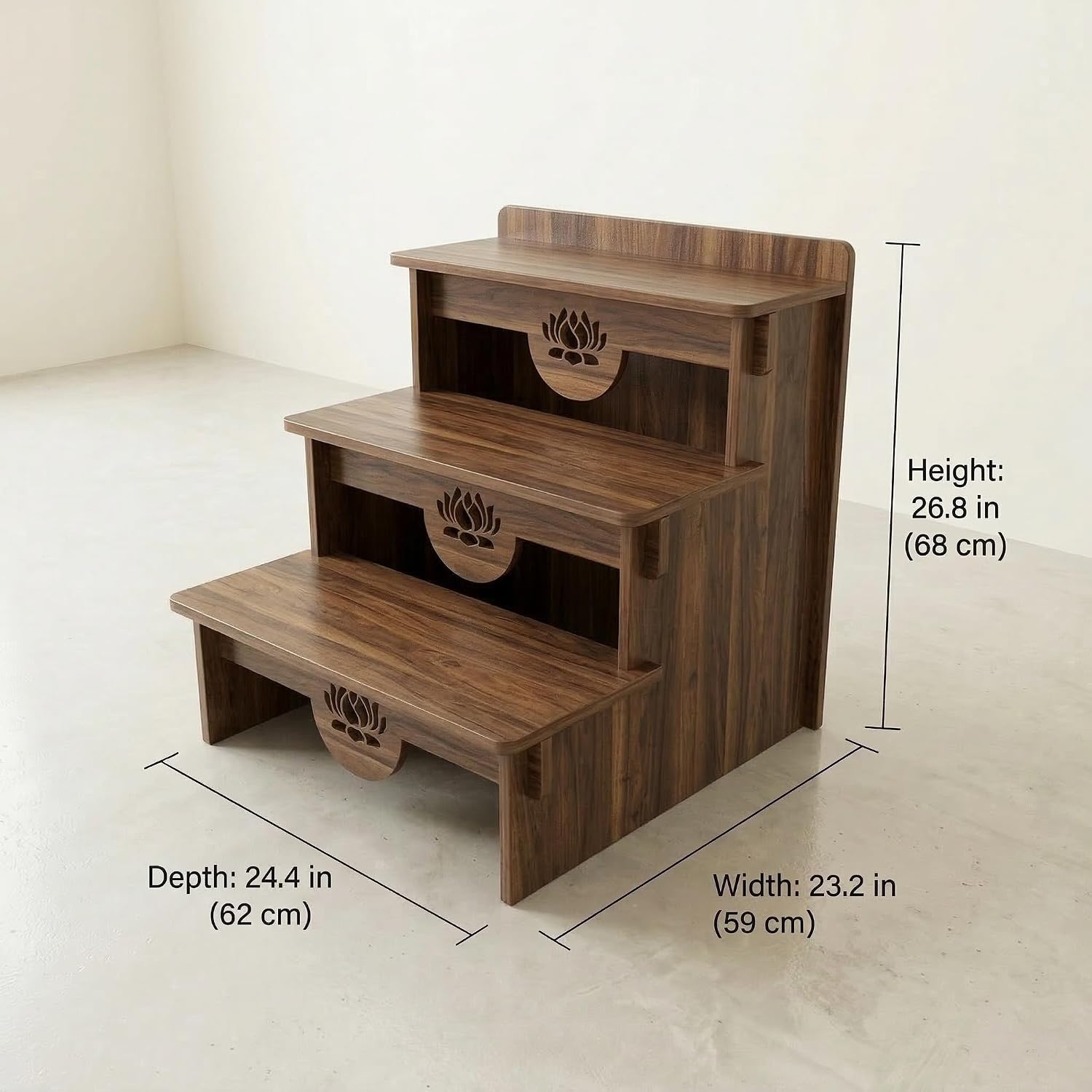 3-Tier Buddhist Altar Table for Prayer & Meditation, Zen Style Wooden Shrine Cabinet with Storage Drawer, MDF Melamine Home Worship Table 23.2 x 24.4 x 26.8 in (59 x 62 x 68 cm) (Walnut)