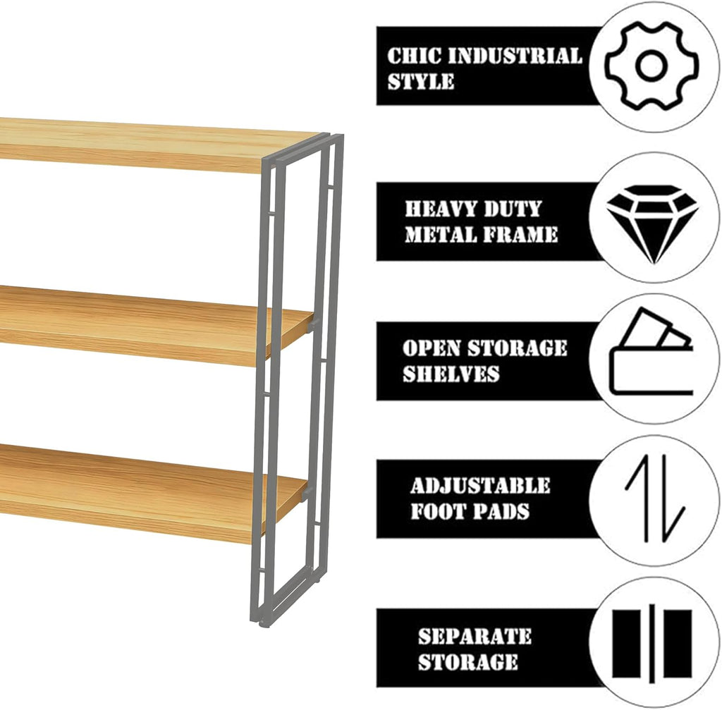 J.M.Deco 3-Tier Industrial Ladder Shelf, 44" Rustic Wood and Metal Open Bookshelf, Heavy Duty Wall Mounted Bookcase Shelving Unit for Small Space, Living Room, Bedroom, Home Office