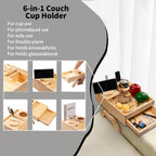 FrutPunch Couch Cup Holder Tray, 6-in-1 Couch Arm Tray, Couch Armrest Table with Drawer for Organizing and Storing Small Items, 360° Rotating Phone Holder for Placing Drinks, Books, Snacks.