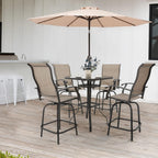 UDPATIO Outdoor Swivel Bar Stools Set of 4,Outdoor High Bistro Stools with Waterproof Textile Fabric,Armrest,Footrest,All Weather Bar Height Patio Chairs for Poolside, Garden, Backyard,Brown