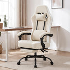 Computer Gaming Chair - High Back Ergonomic Desk Chair with Footrest and Lumbar Support, Height Adjustable Task Chair with Linkage Armrests and Headrest, 360° Swivel Wheels, Khaki
