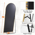 DUMOS 64"x21" Arched Full Length Floor Mirror, Full Body Mirror with Stand, Shatterproof Tempered Glass, Modern Aluminum Alloy Frame, Free Standing or Leaning for Home Decor, Gold