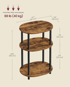 VASAGLE Side Table, Small End Table, Tall Nightstand for Living Room, Bedroom, Office, Bathroom, Steel Frame, Industrial Style, Oval, Rustic Brown and Ink Black ULET288K101