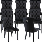 ODUSE-DAILY Black Velvet Dining Chairs Set of 8, Kitchen & Dining Room Chairs, Four Fabric Tufted Dinning Chairs, Velvet Upholstered, Wing Back, Metal Pull Ring, Wood Frame, Mid Century Modern