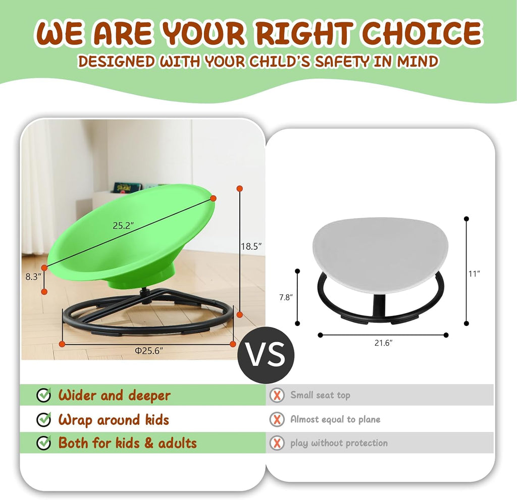 Spinning Chair for Autistic Kids, Sit and Spin Autism Toys for Age 3+, Sensory Swivel Chair Enhancing Motor Skills, Educational Indoor & Outdoor Toys (Green)