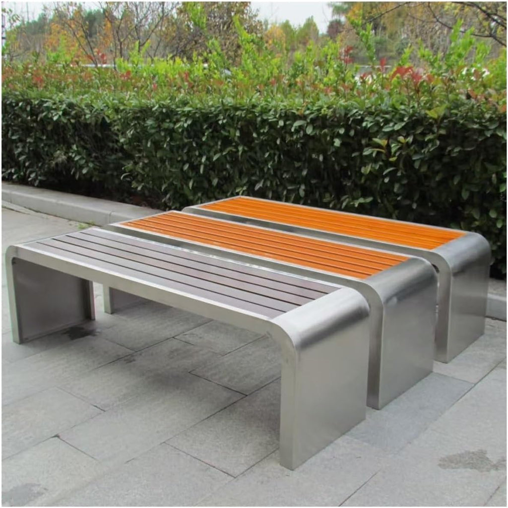 Patio Benches Stainless Steel Park ChairOutdoor BenchesBenchesCourtyardCommunity Leisure(220cm)