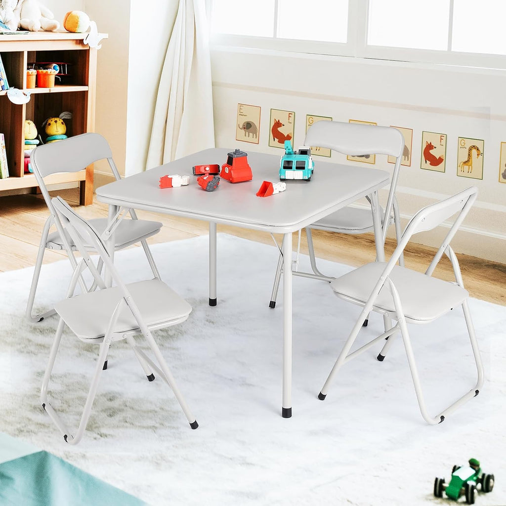 Metal Folding Card Table and Chair Set of, Leather Padded Folding Chairs with Comfortable Cushion and Durable Steel Frame, Modern Square Table for Dining Room, Small Spaces