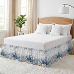 Coastal Bed Skirt California King Size 18" Drop Ocean Blue Beige Starfish Shells Leaves Grey Wooden Ruffled Wrap Around Bed Skirts Adjustable Elastic Bedskirt Dust Ruffle for Queen King Cal.King Bed