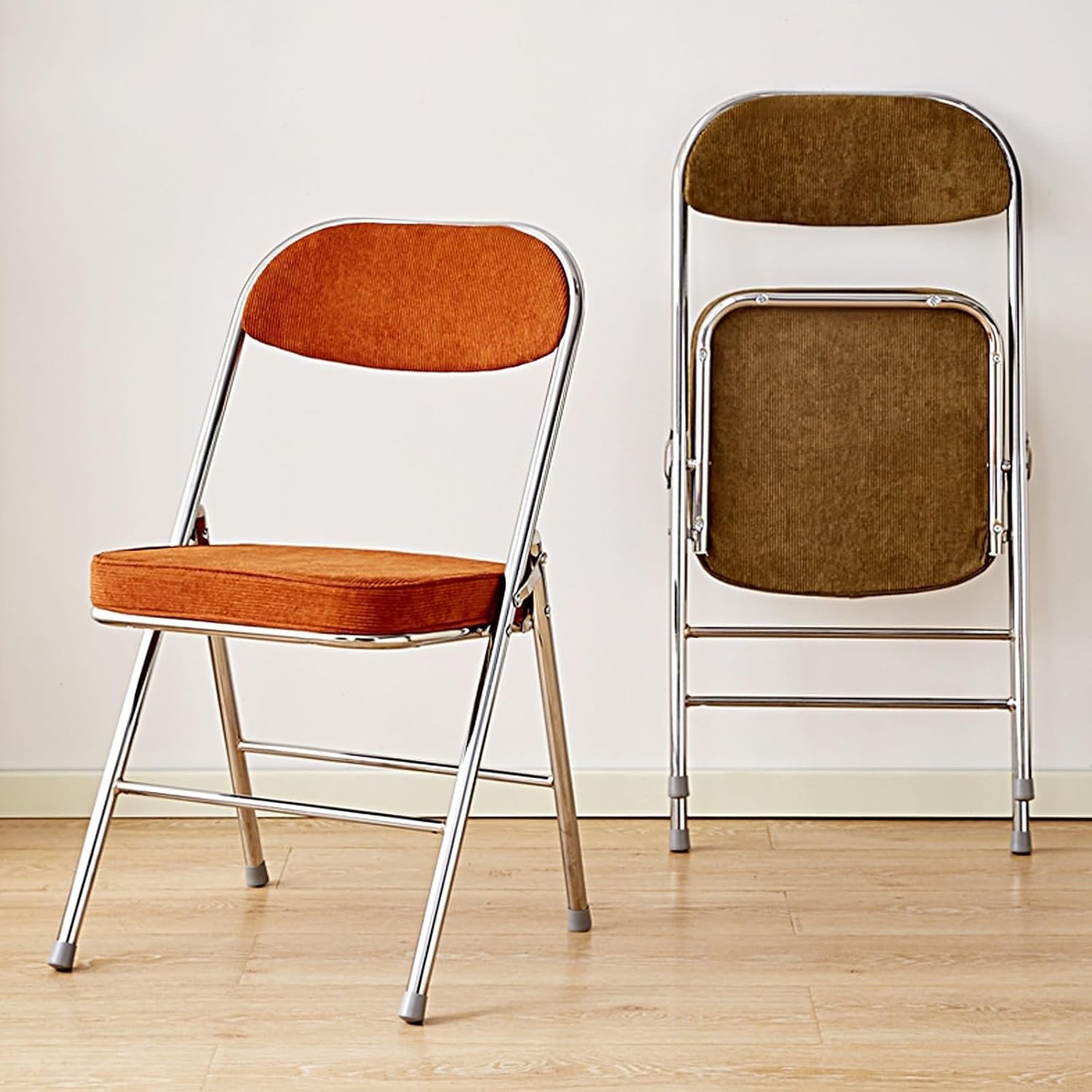 Folding Chairs, Fabric Dining Set with Metal Frame, Padded Seat and Back, Non-Slip Foot Pads, Foldable Office(Orange)