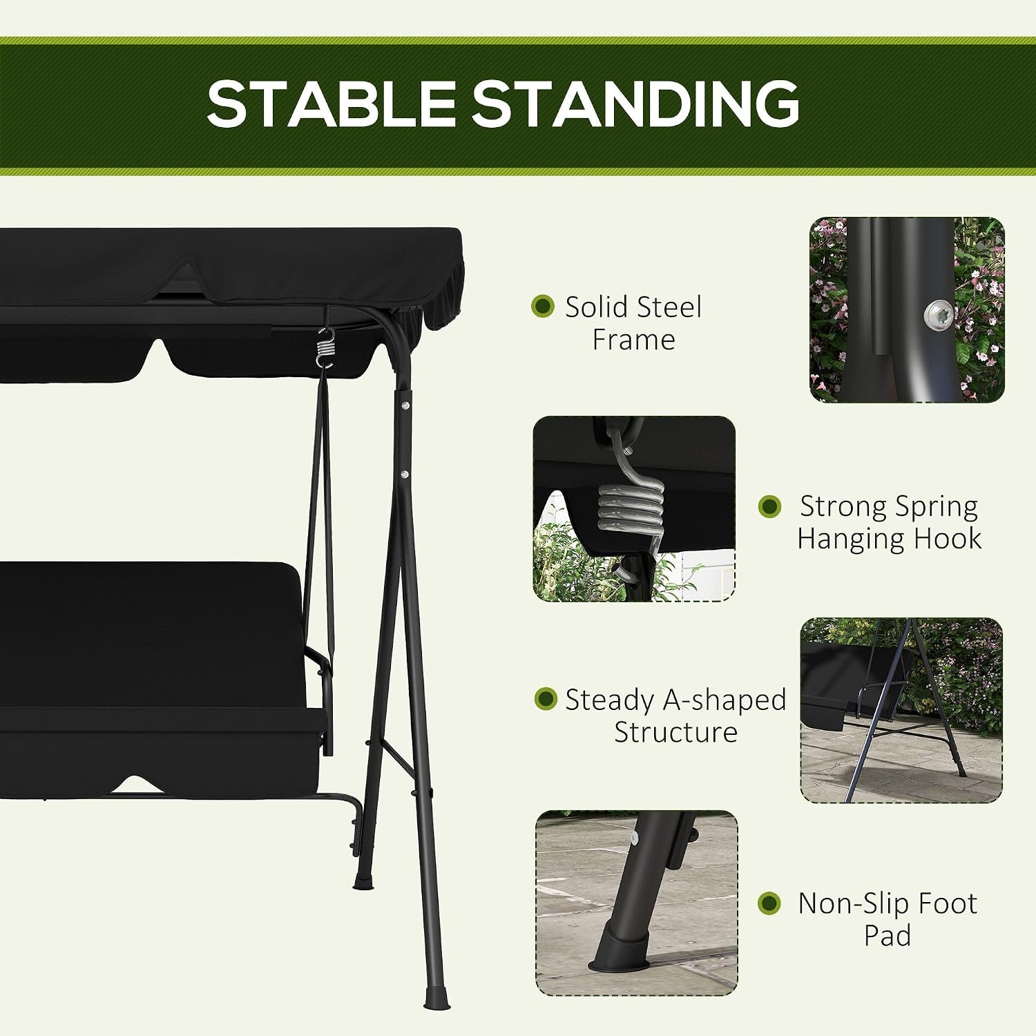 3 Person Outdoor Porch Swing with Canopy