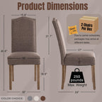 Upholstered Dining Chair Modern Stylish Parsons Kitchen Diner High Back with Silver Nailhead Trim & Wood Legs, Set of 4, Fabric Brown
