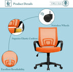 Shahoo Office Chair Swivel Task Seat with Mid-Back, Ergonomic Waist Support, Mesh, Orange