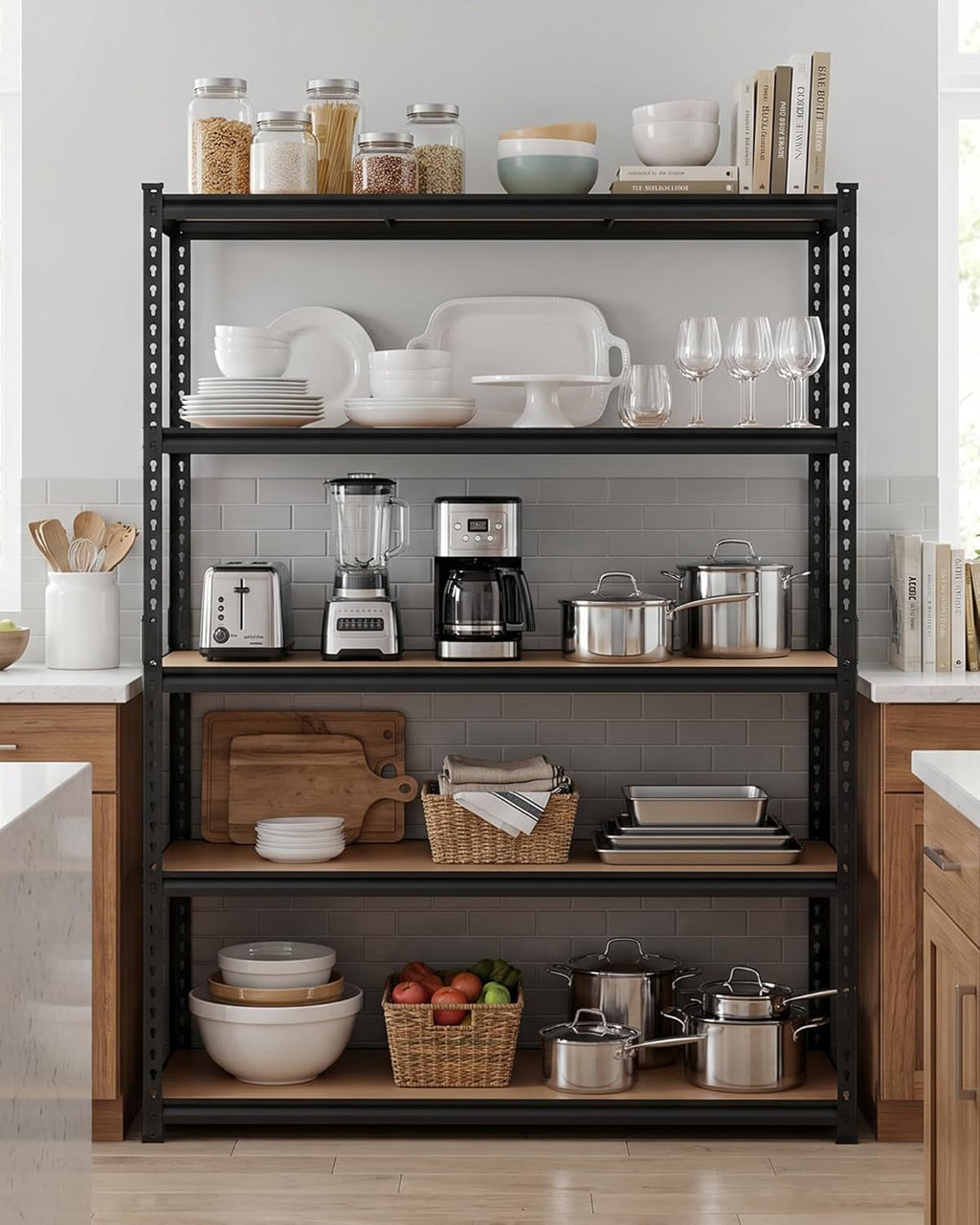 5-Tier Storage Shelving Unit, 60" W x 24" D x 72" H, Carbon Steel Utility Shelves, 2500 lbs Load Capacity, Adjustable Metal Freestanding Garage Shelf for Pantry, Basement, Warehouse, Heavy Duty