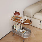 Double Layer Trolly Side Table, Metal Rolling Cart Storage Shelf, Side Table with Wheels, Small Spaces Bedside Table for Home Sofa Kitchen Living Room Bedroom