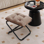 LITA Folding Footrest Stool, Portable Ottoman Foot Rest, Upholstered Small Foldable Ottoman Stool with Detachable Thick Cotton Cushion Padded Sofa Stool for Living Room, Bedroom, Khaki