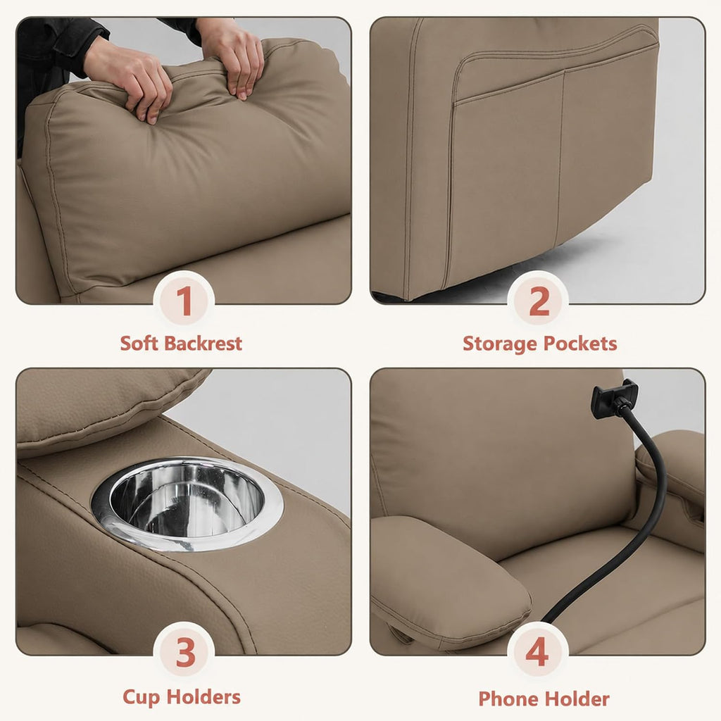 Power Glider Chair for Nursery Rocker, Electric Swivel Recliner Rocking Chair with Height-Adjustable Armrests, Rocker Glider Recliner with Cup & Blanket Holders, USB, Remote Control (Brown, 1)