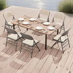 4 Pack Folding Chairs Fabric Dining Chair Set with Padded Cushion and Back, Indoor Outdoor Foldable Seat with Steel Frame for Home Office Events Wedding Party, Oatmeal Strip Seating