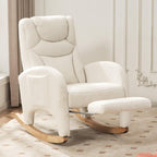 FOXHUNTER Rocking Chair Nursery, Modern Glider Chair with Adjustable Footrest and Solid Wood Legs, High Backrest Nursery Chair with Side Pocket, Rocker Armchair for Living Room Bedroom, Teddy Ivory