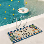 Baccessor Summer Pool Doormat 17x36 Inch Long, Welcome to Our Pool Tropical Poolside Low Profile Door Mat Non-Slip Rubber Backing for Floor Entrance Seasonal Outside Patio Porch Home Decor
