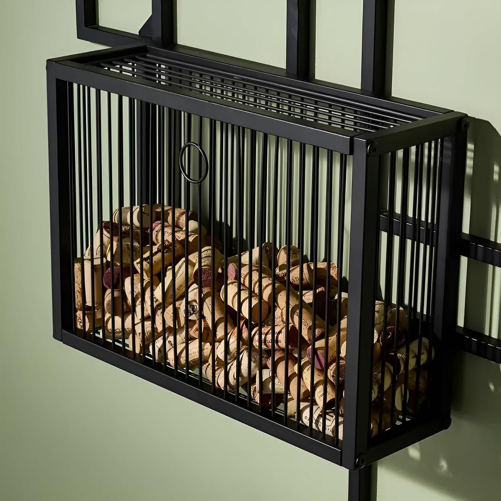 Wine Enthusiast 11-Bottle Gallery Wall Wine Rack with Cork Catcher - Black Powder-Coated Iron Label-Forward Display for 750 mL Bottles, Wall Mounted Bar & Dining Room Décor