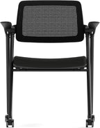 Stackable & Foldable Office Chair, Folding Desk Chair with Flip-Up Armrest, Breathable Mesh, Thick Seat Cushion & Rocking Backrest, Conference Room Chair with Wheel (Black，1)
