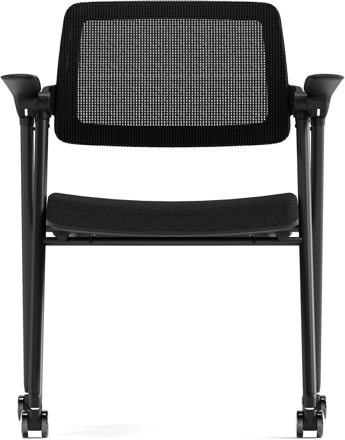 Stackable & Foldable Office Chair, Folding Desk Chair with Flip-Up Armrest, Breathable Mesh, Thick Seat Cushion & Rocking Backrest, Conference Room Chair with Wheel (Black，1)