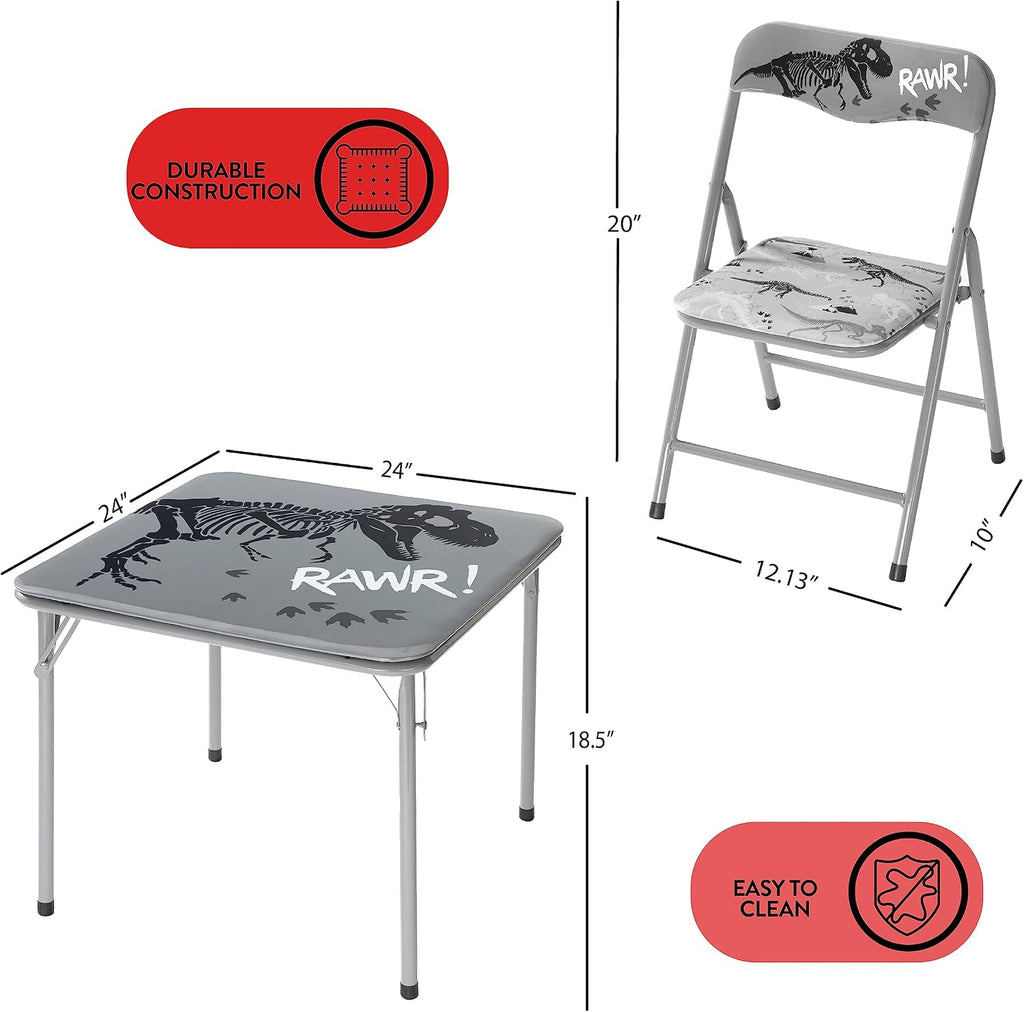 Heritage Kids Dinosaur 3 Piece Table and Chair Set, Grey