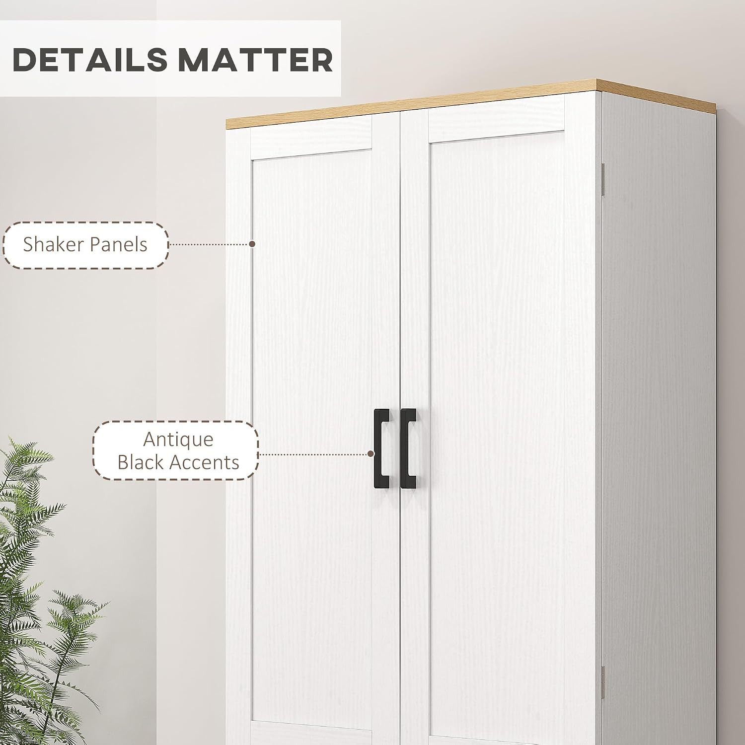 HOMCOM 67" Freestanding Kitchen Pantry, 4-Door Storage Cabinet Organizer with Adjustable Shelves, Kitchen Cabinet with Doors and Shelves, Distressed White