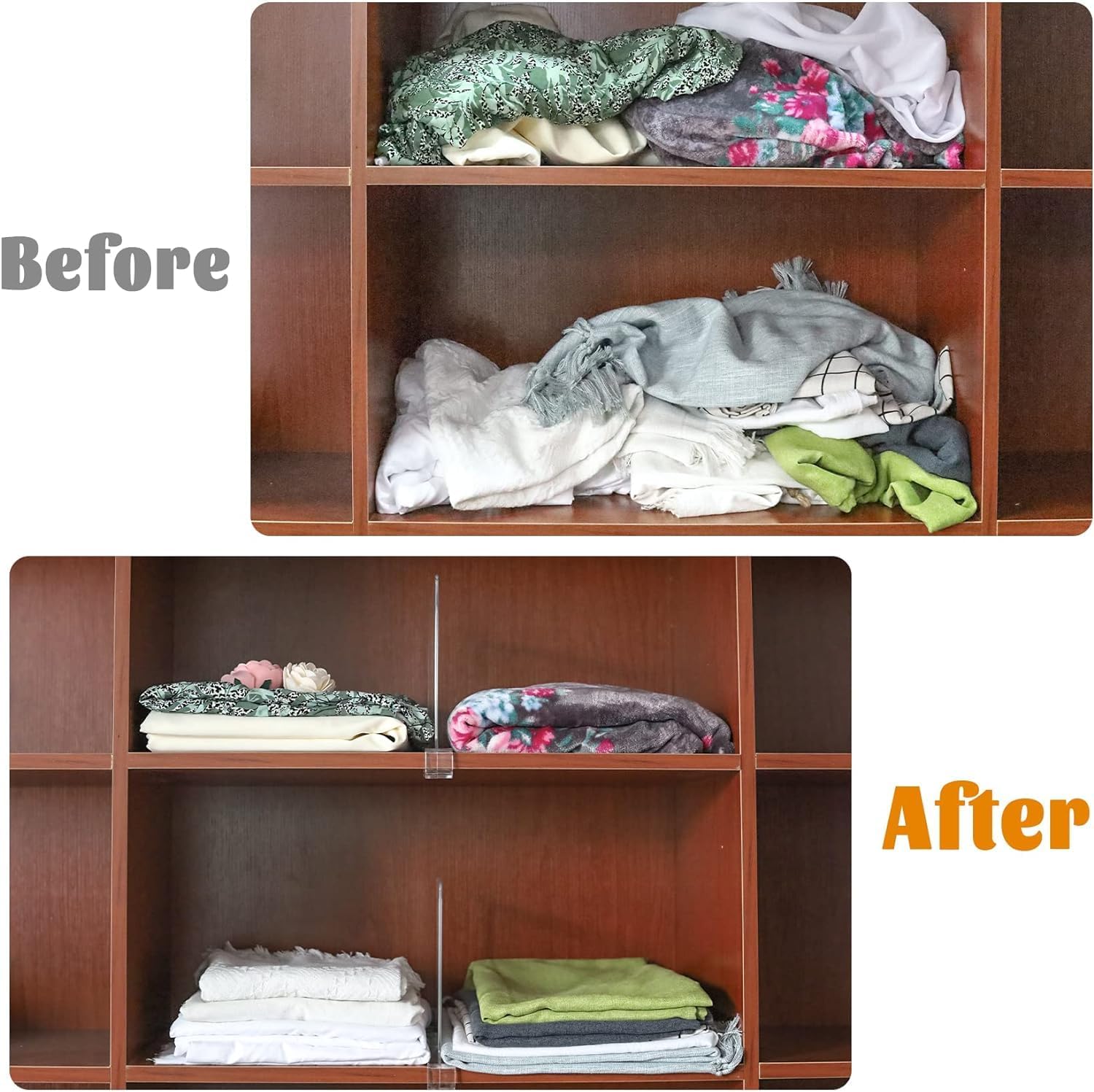 Acrylic Shelf Dividers for Closet Organization, Closet Shelf Organizer Closet Separator for Wood Shelves Clear Shelf Dividers for Closets (6 Pack)