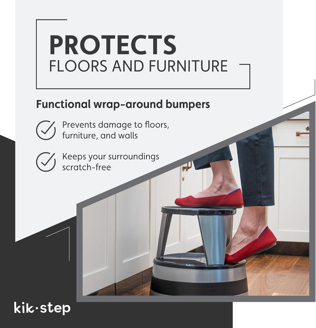 Cramer Kik Step Steel Step Stool - Two Step, Holds 350 lbs, Rolling Stool with Wheels, Non-Slip Surface, Black