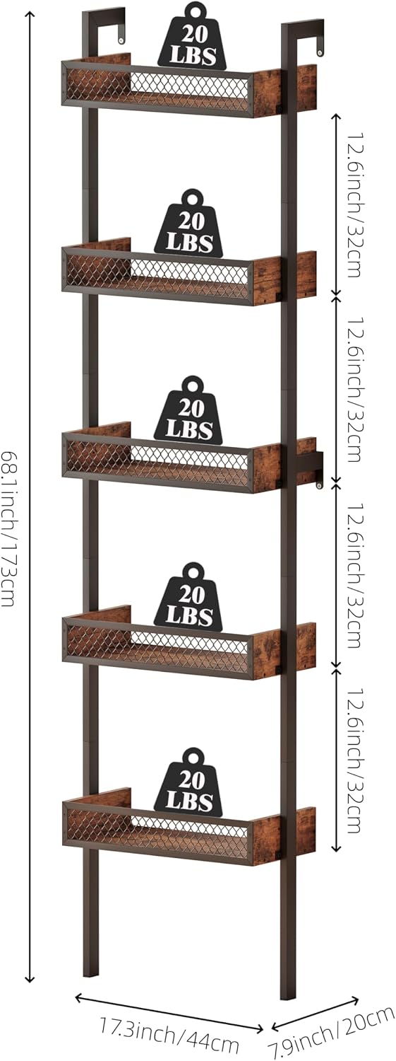 Unionly 5-Tier Liquor Stand for Home Bar，Freestanding Wine Racks for Wall,Wines Bottle Holder Display Shelf with Fences,Liquor Storage for Kitchen, Dining Room, Bar (Rustic Brown)
