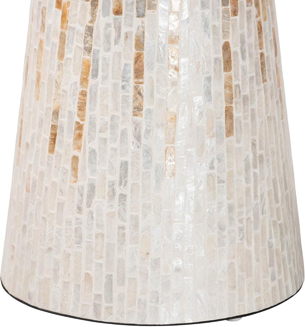 Bali & pari Beile Capiz Shell Pedestal End Table - Mother of Pearl Scalloped Accent Table with Textured Inlay Surface for Living Room or Lounge Space