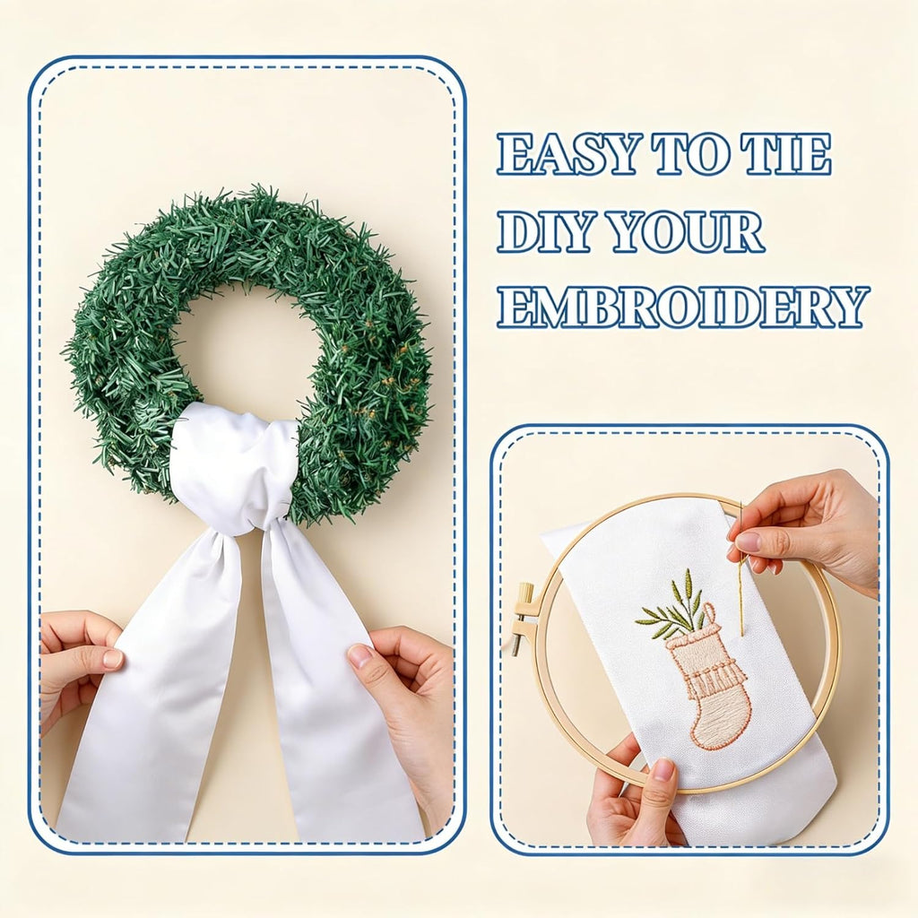 Dream Loom Wreath Sash for Front Door, 12pcs White Wreath Sash Garland Ribbon Accessories for Xmas Party Yard Doorway Indoor Outdoor Wall Wedding Decor
