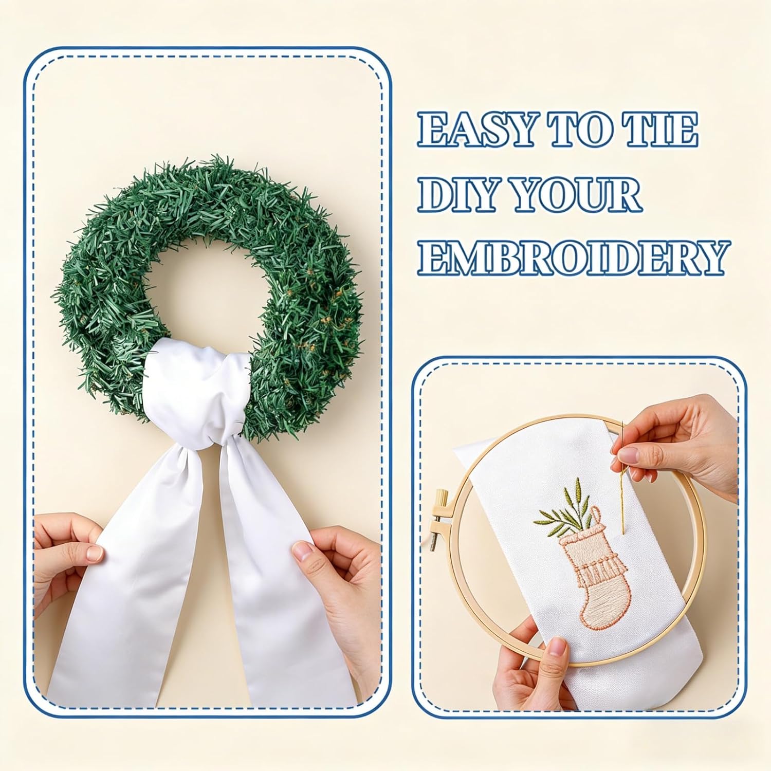 Dream Loom Wreath Sash for Front Door, 12pcs White Wreath Sash Garland Ribbon Accessories for Xmas Party Yard Doorway Indoor Outdoor Wall Wedding Decor